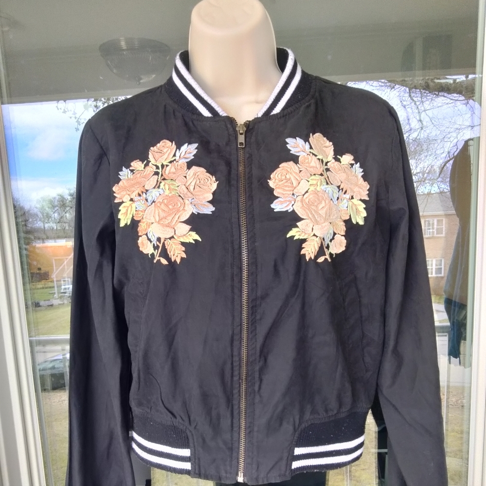 "Chelsea and Violet" Embroidered Bomber Style Jacket. Black. Very Good Condition